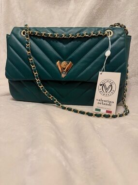 Valentino Orlandi Angel Forest Green Chain Shoulder Bag NWT Designer Style Purse